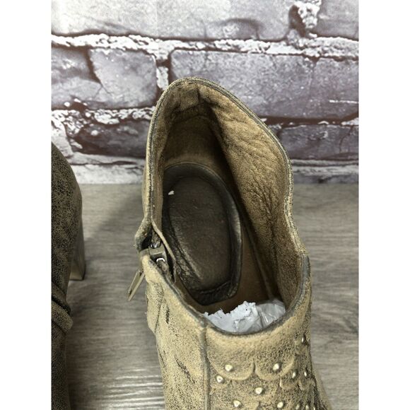 Calleen Cordero Green Leather Peep Toe Booties Stud Wood Heel Western Women 7.5M - Picture 8 of 16